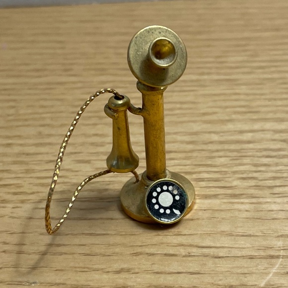 Vintage Dollhouse Miniature Brass Gold Tone Telephone Candlestick Rotary Phone - Picture 1 of 7